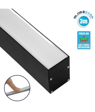 GloboStar® SURFACEPENDANT-PROFILE 70828-3M Προφίλ Αλουμινίου - Βάση & Ψύκτρα Ταινίας LED με Λευκό Γαλακτερό Κάλυμμα - Επιφανειακή & Κρεμαστή Χρήση - Πατητό Κάλυμμα - Μαύρο - 3 Μέτρα - Μ300 x Π5 x Υ7cm